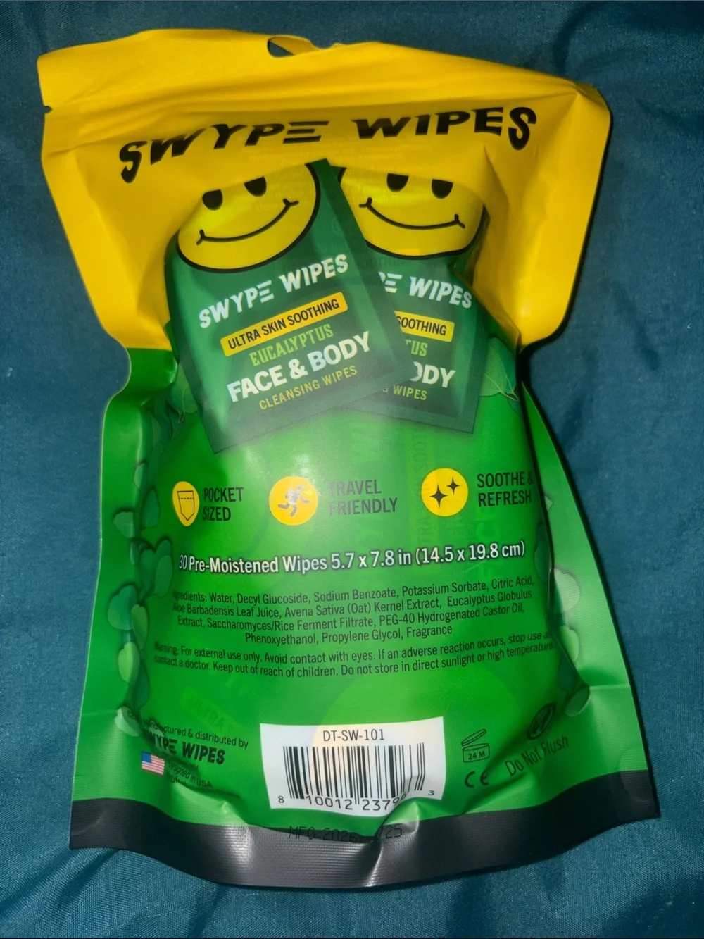 Swipe Wipes - Eucalyptus Face & Body Cleansing Wipes - 30 Individually wrapped